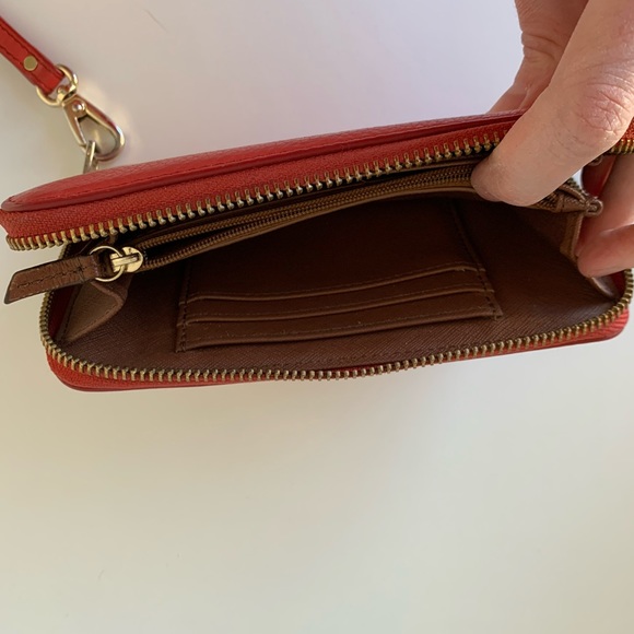 Fossil Sydney Zip Phone Leather Wallet Wristlet in Coral - Picture 8 of 12